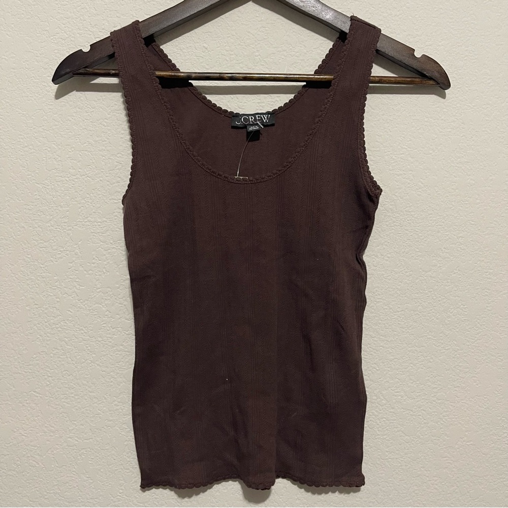 J Crew NWT Pointelle Tank Top w/ Scalloped Trim in Brown Size XXS